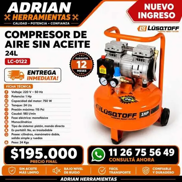 Compresor+24+litros+sin+aceite+lusqtoff