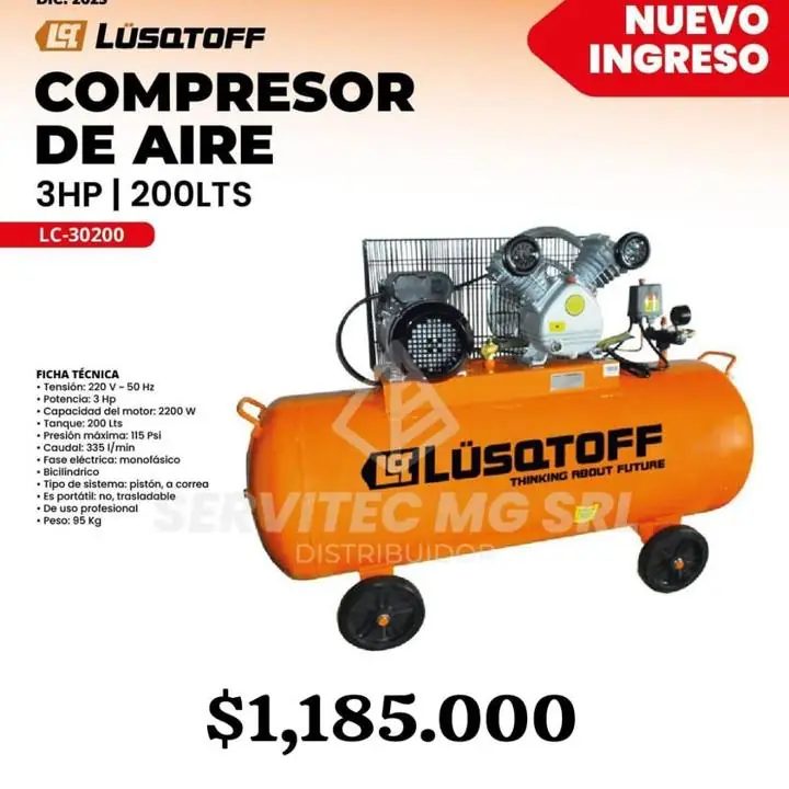 Compresor bicilíndrico 200 litros