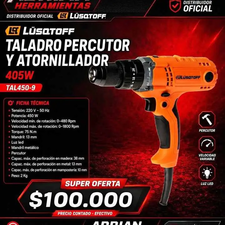 Taladro+percutor+eléctrico+lusqtoff+