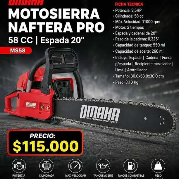 Motosierra Omaha 58cc 3.5 hp