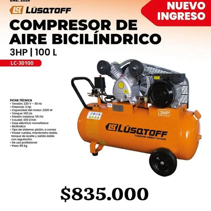 Compresor 100 litros bicilíndrico