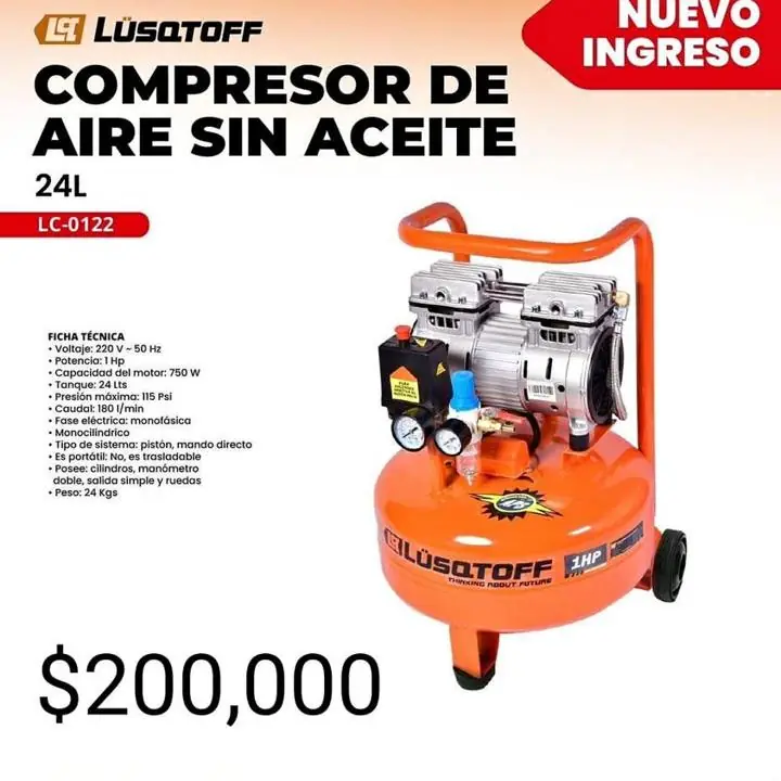 Compresor sin aceite 24, litros