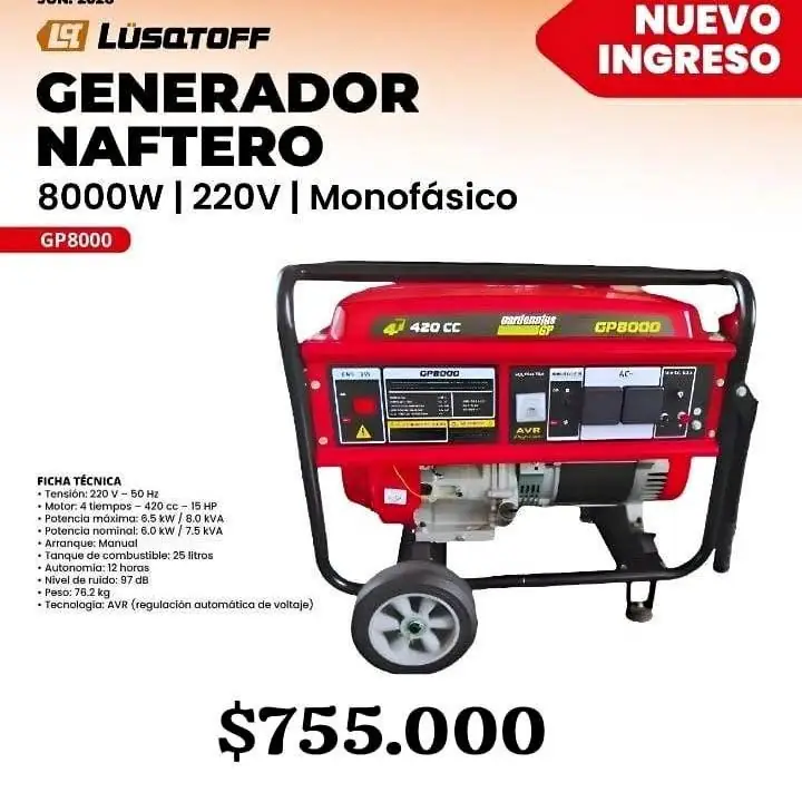 Generador monofásico 8.000 wts