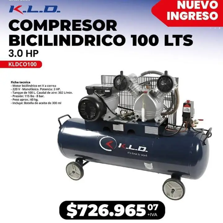 Compresor 100 litros bicilíndrico