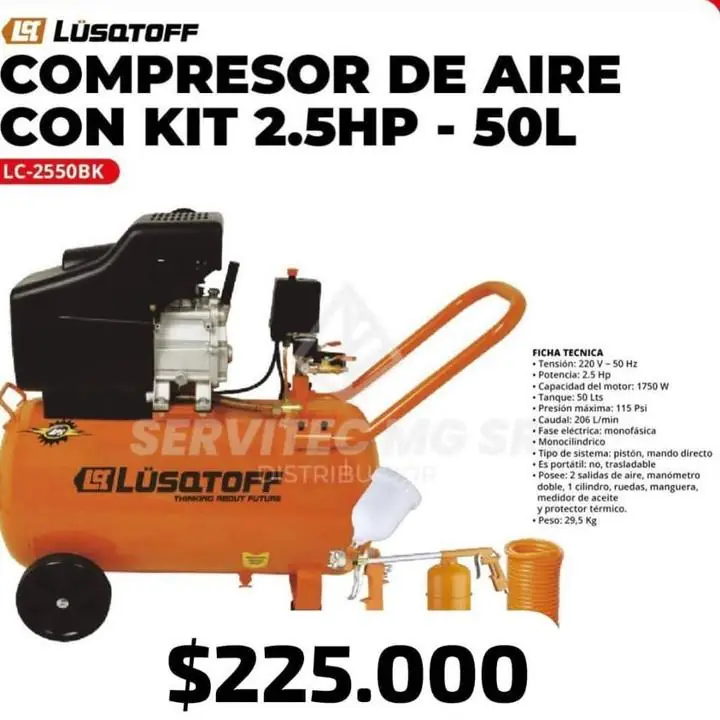 Compresor lusqtoff 50 litros con kit