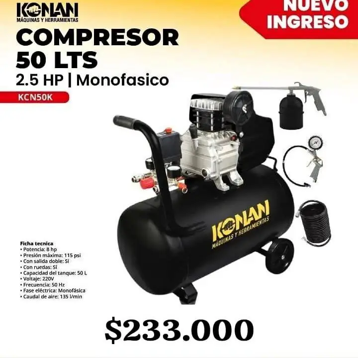 Compresor 50 litros con kit