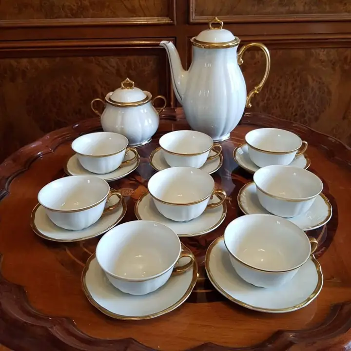 Juego de café Verbano imperial blanco y oro para 10. Cod. 722