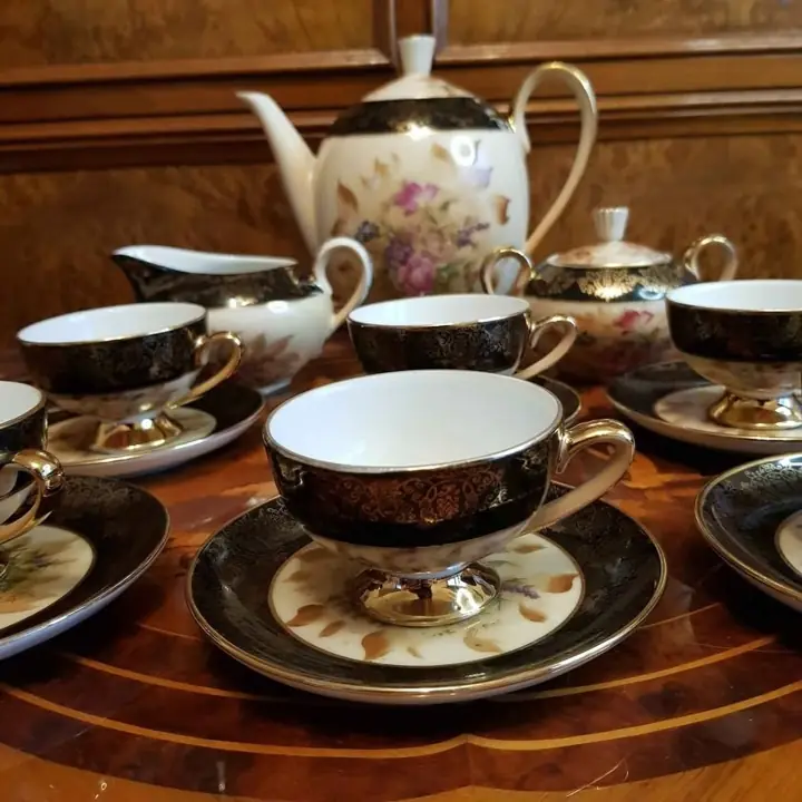 Antiguo juego de café Tsuji pintado a mano. Cod. 1065