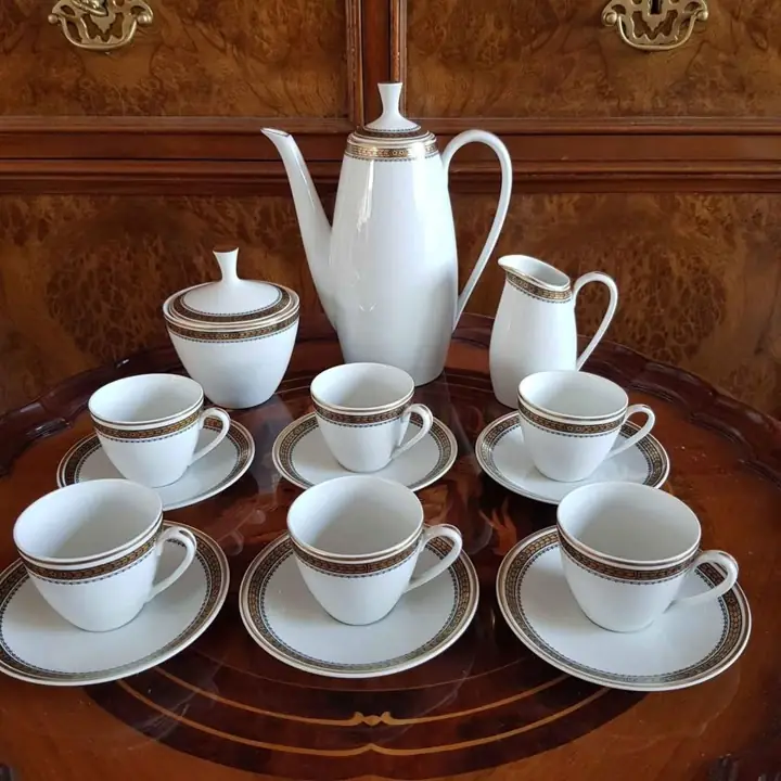 Juego de café Verbano imperial negro y oro. Cod. 650