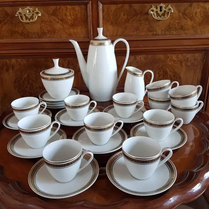 Juego de café Verbano imperial negro y oro. Cod. 651