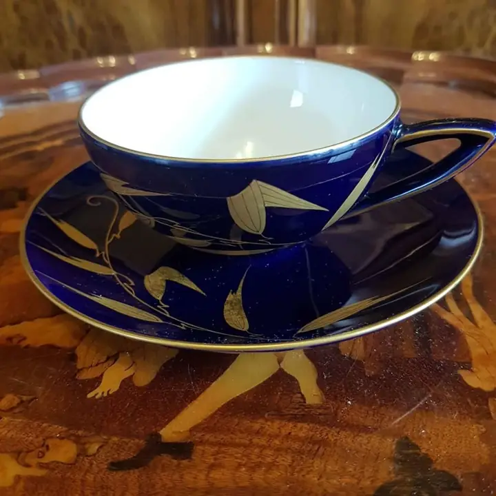Juego de 6 duos de té azul cobalto y oro Japan. Cod 655