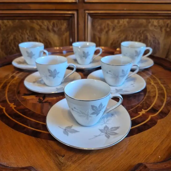 6 Duos de café Tsuji hojas grises. Cod. 1496