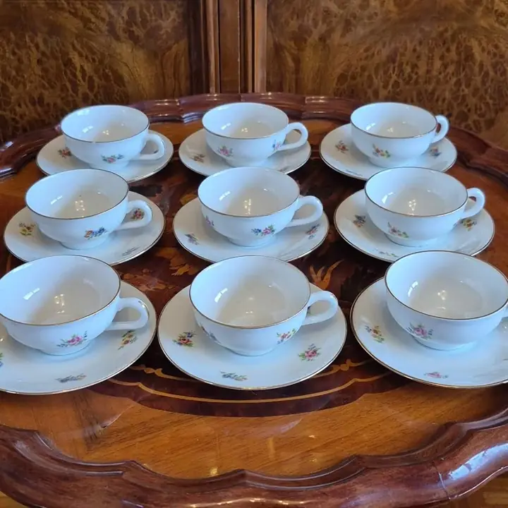 9 Duos de café de Limoges, France. Cod. 1376