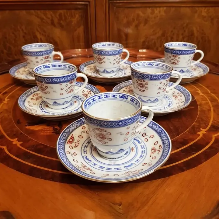 Juego de café porcelana grano de arroz. Cod. 1071 y 1071B