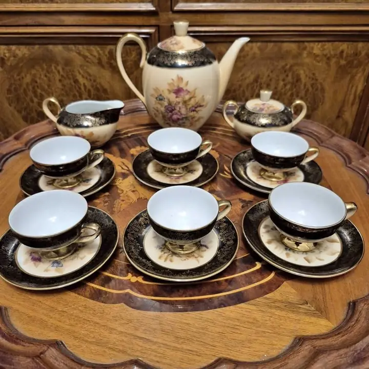 Juego de café para 6 Tsuji pintado a mano. Cod. 1065B