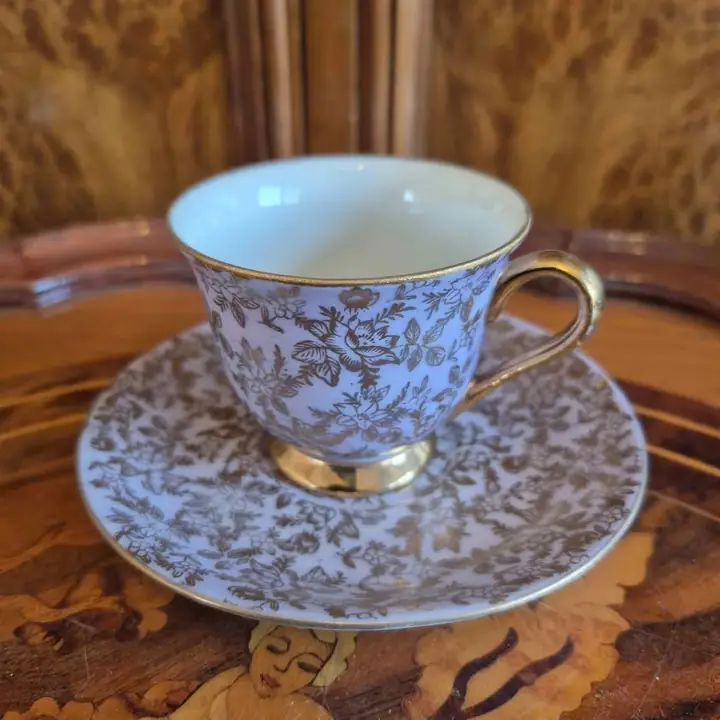6 Duos de café Tsuji lila y oro. Cod. 1469