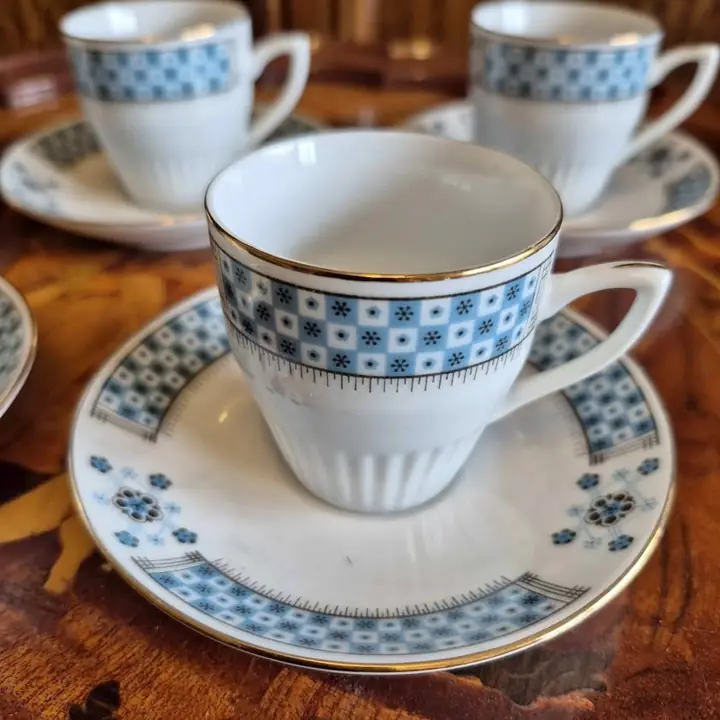 5 Duos de café guarda geométrica celeste. Cod. 1937