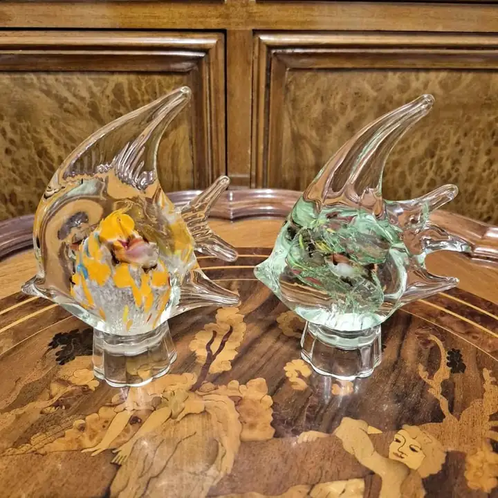 Pareja de Peces Esculturas Cristal Artístico Vintage. Cod. 1922