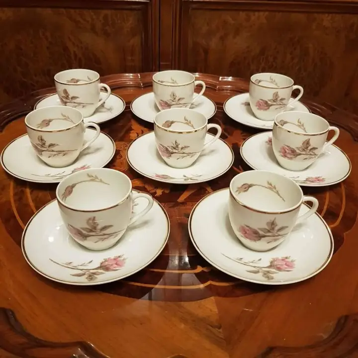8 Duos de café Charles Ahrenfeldt rosas. Cod. 584