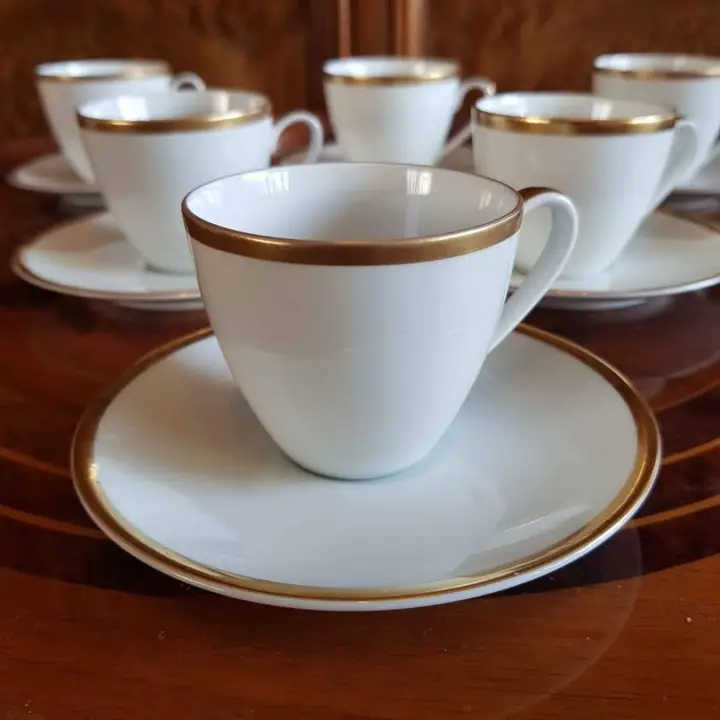 6 Duos de café Verbano blanco y oro. Cod. 706