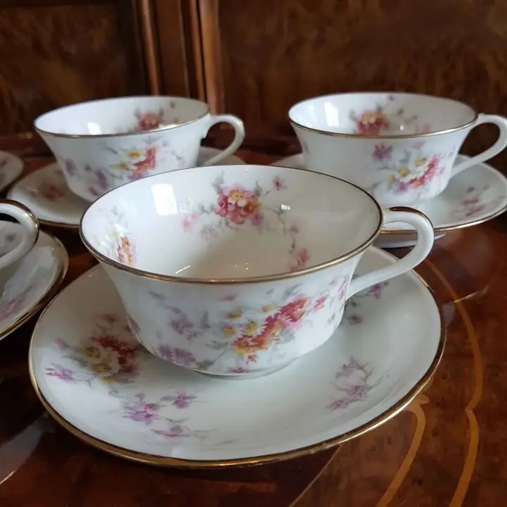 6 Duos de té flores Theodore Haviland. Cod. 771