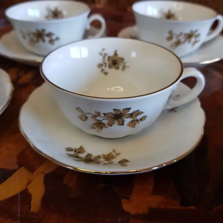 6 Duos de café Verbano flores oro. Cod. 1101