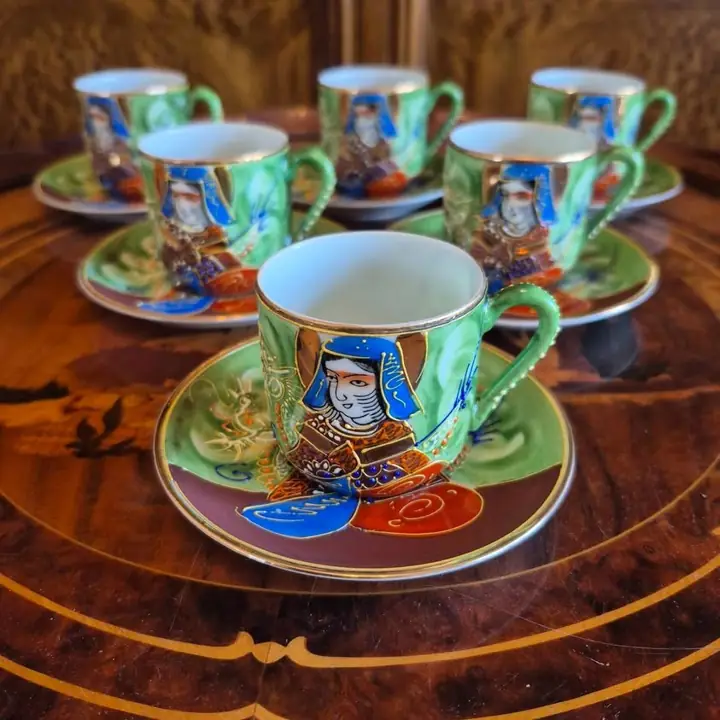 Juego de 6 duos de café satsuma verdes. Cod. 1404