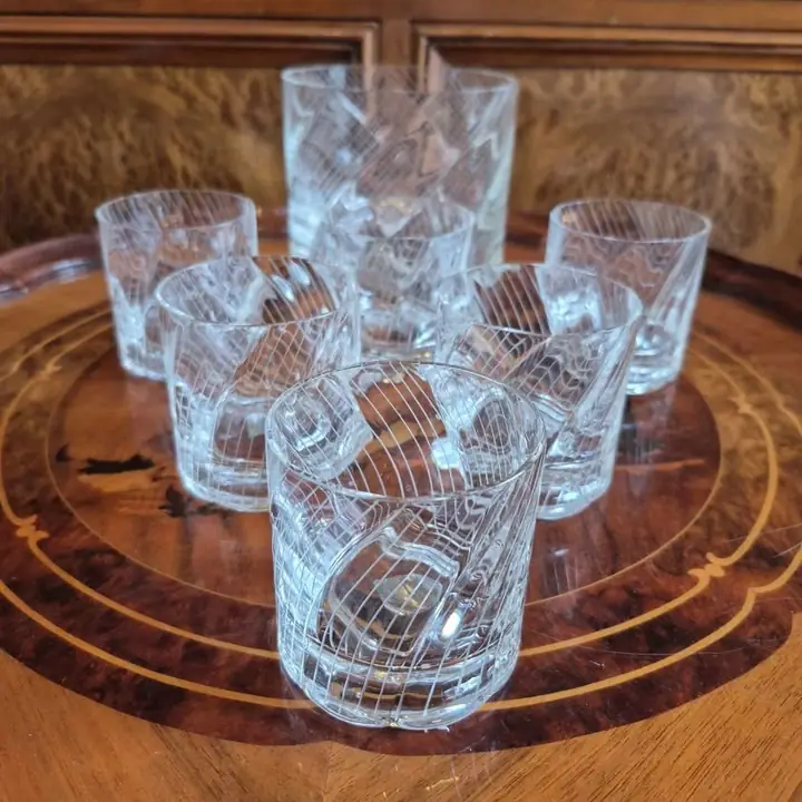 Hielera y 6 vasos the whisky de cristal. Cod. 1450