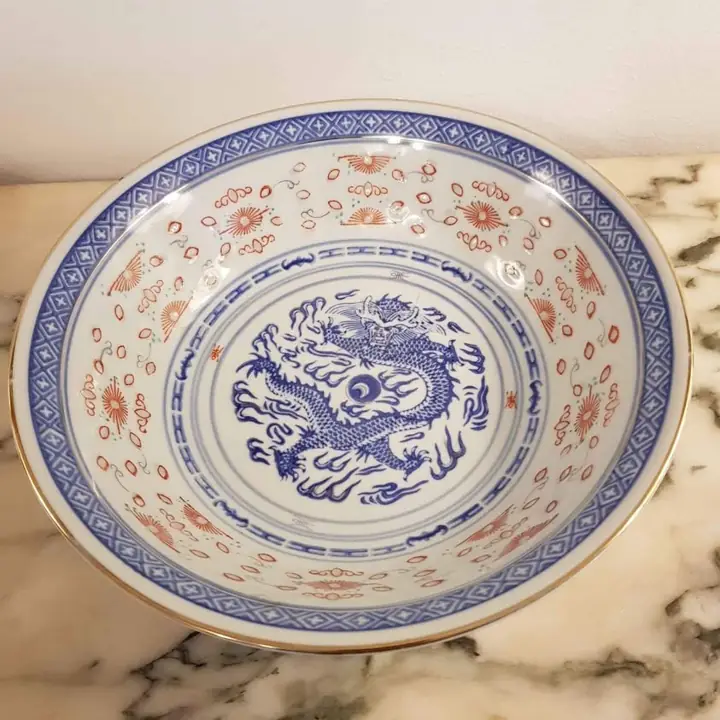 Gran bowl y 6 cuencos porcelana china grano de arroz. Cod. 449