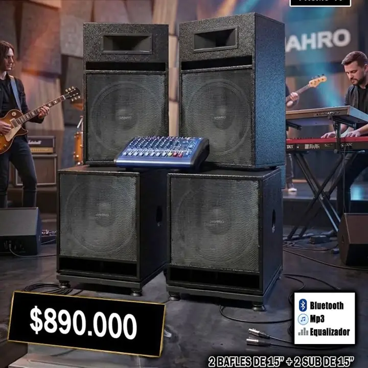 2 Bafles de 15'' + 2 sub de 15'' + consola potenciada Pc-10 mp3