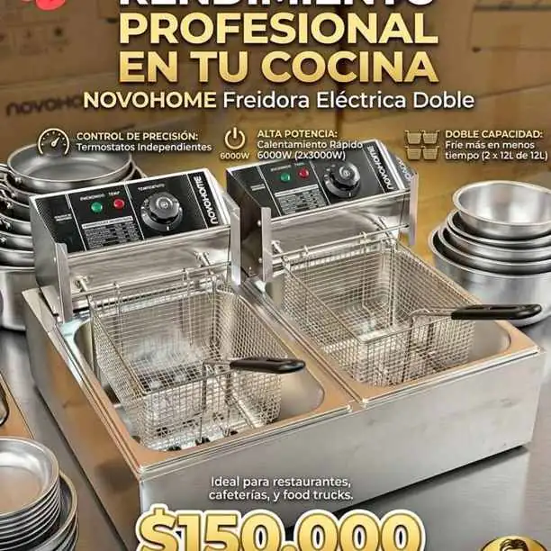 Freidora eléctrica de aceite Novohome doble 12 lts ,comercial