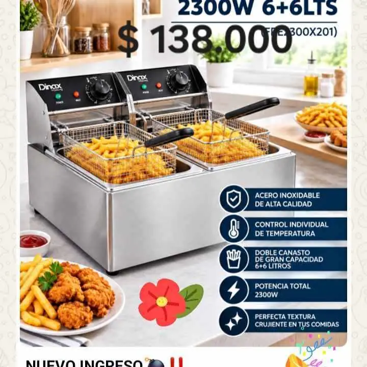 Freidora eléctrica de aceite Dinax 12 litros doble