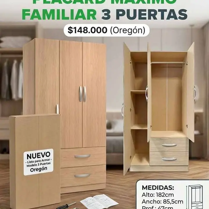 Placard 3 puertas , cajones 2