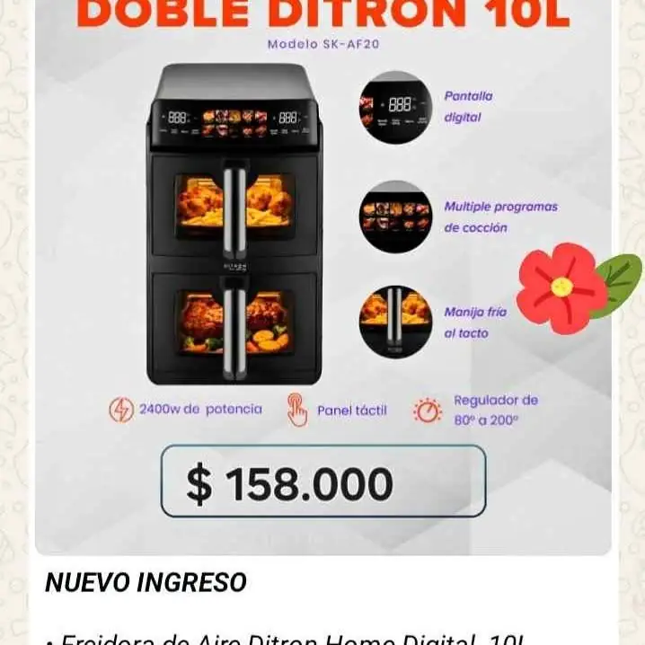 Freidora de aire doble Ditron 10 litros