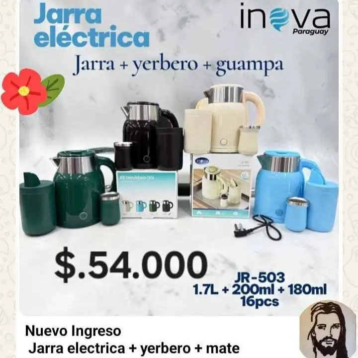 Combo matero, jarra eléctrica, mate y yerbero