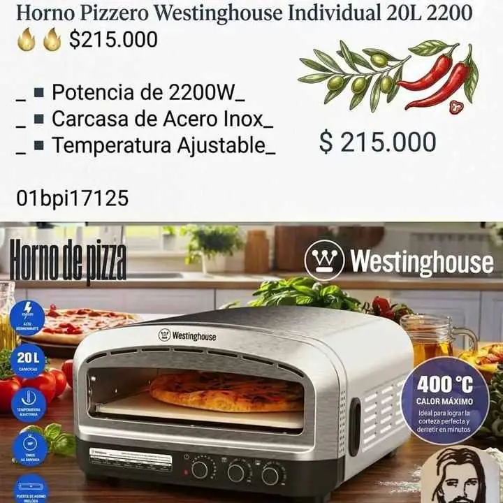 Horno pizzero Westinghouse individual electrico 20 lts
