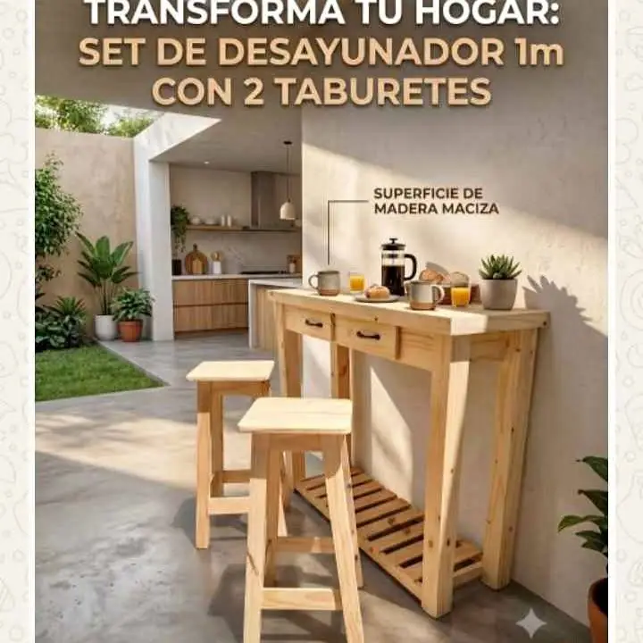 Set desayunador 1 m , con 2 taburetes