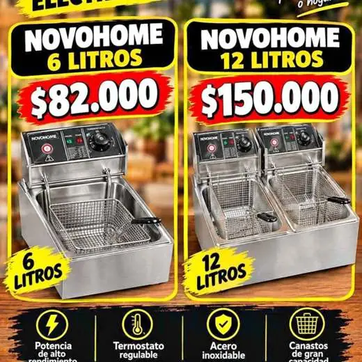 Freidoras Novohome de 6 litros y 12 litros doble