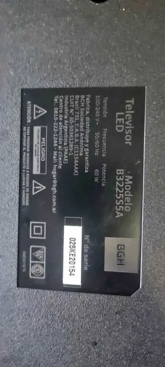 Monoplaca para tv televisor LED marca BGH, modelo B3225S5A