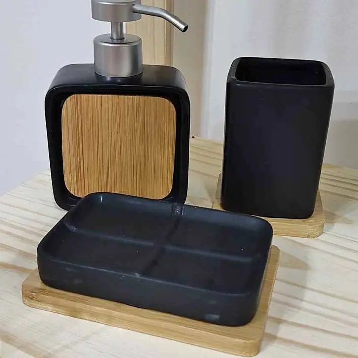 Set de Baño Ceramica y Bambu