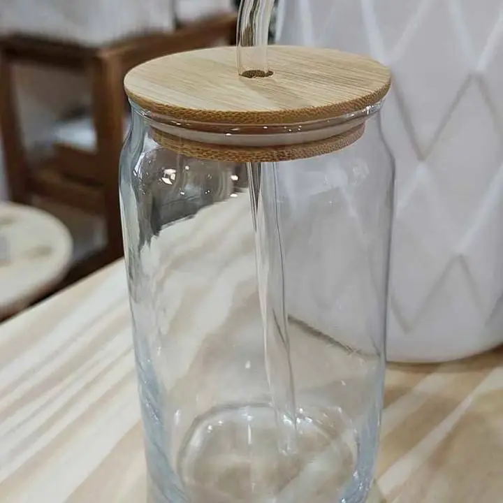 Vaso de Vidrio con Tapa y Sorbete