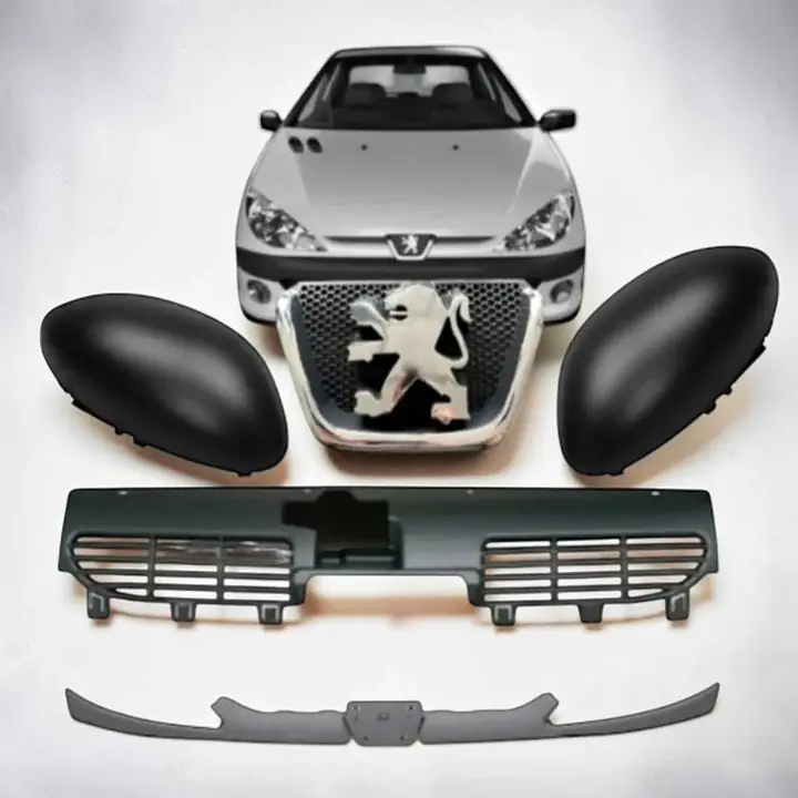 Kit Peugeot 206 parrilla+ escudo+ bigotes + cachas de espejo