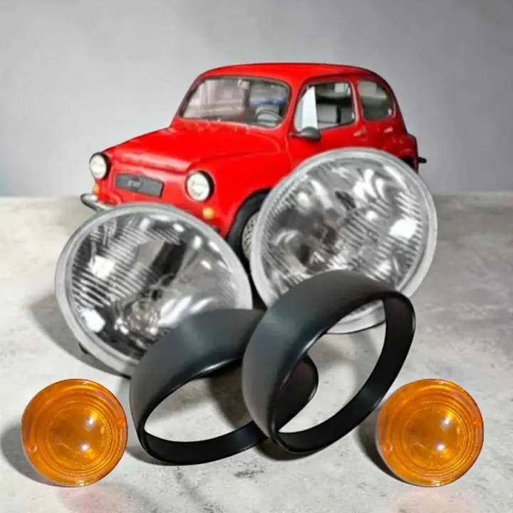 Combo de ópticas delanteras más aros cromados o negros más lentes de giros Fiat 600