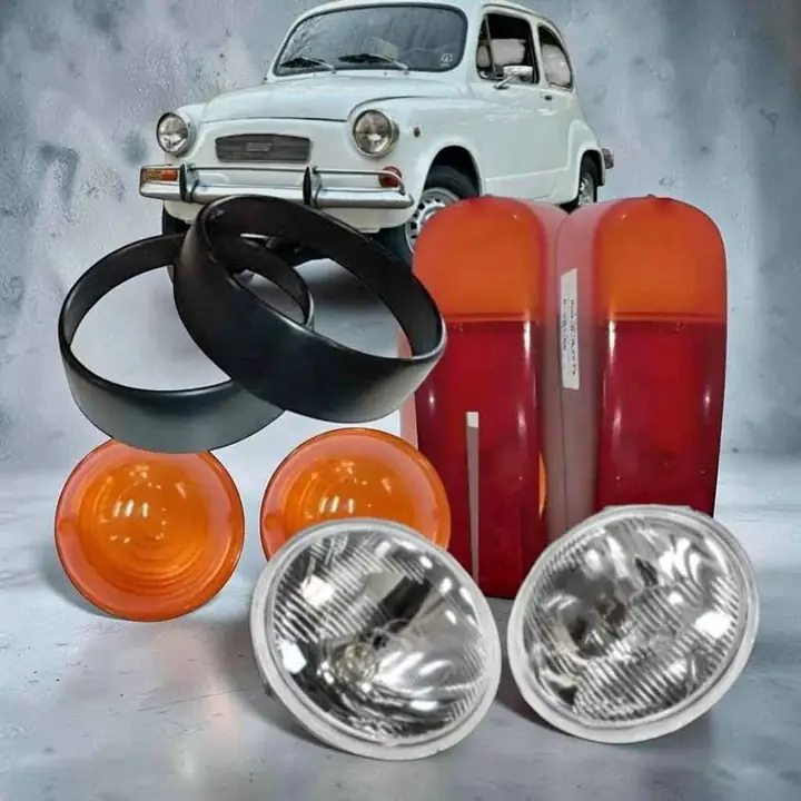 Kit de aros de ópticas delanteras más ópticas con lentes traseros y delanteros Fiat 600