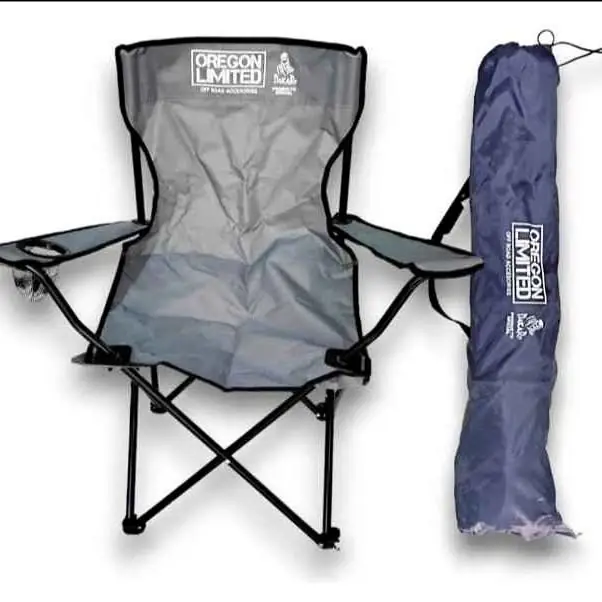 Silla camping plegable playa con portavaso más bolso de traslado color gris