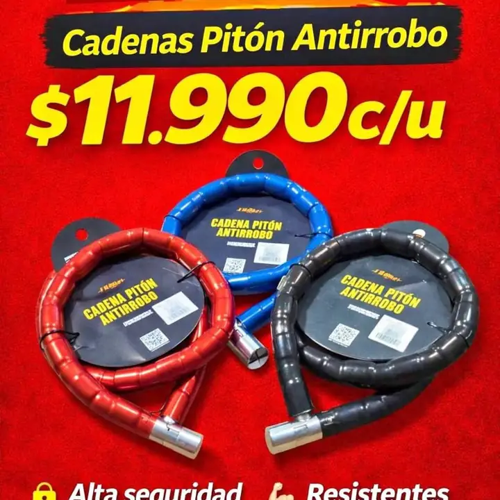 Cadena pitón linga traba antirrobo 22 mm espesor x 1.20 mts para moto/ bicicleta/ cuatri color