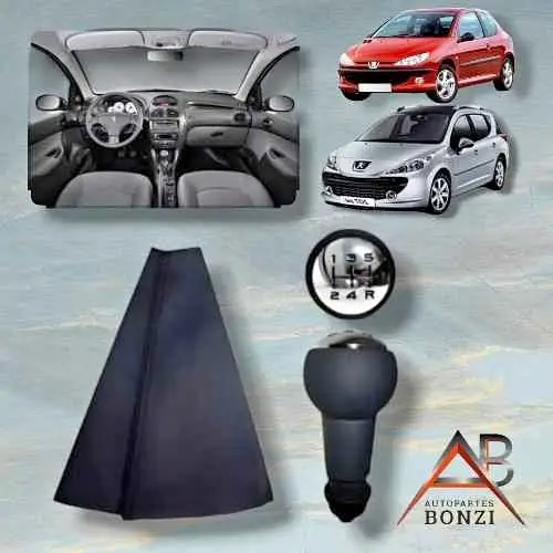 Kit de fuelle negro más bocha perilla negro y cromado de Peugeot 206/207/307/408