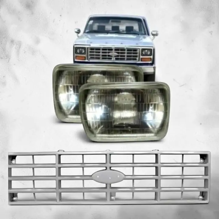 Juego de ópticas delanteras más parrilla gris o negra de Ford F 100 del 82 al 87