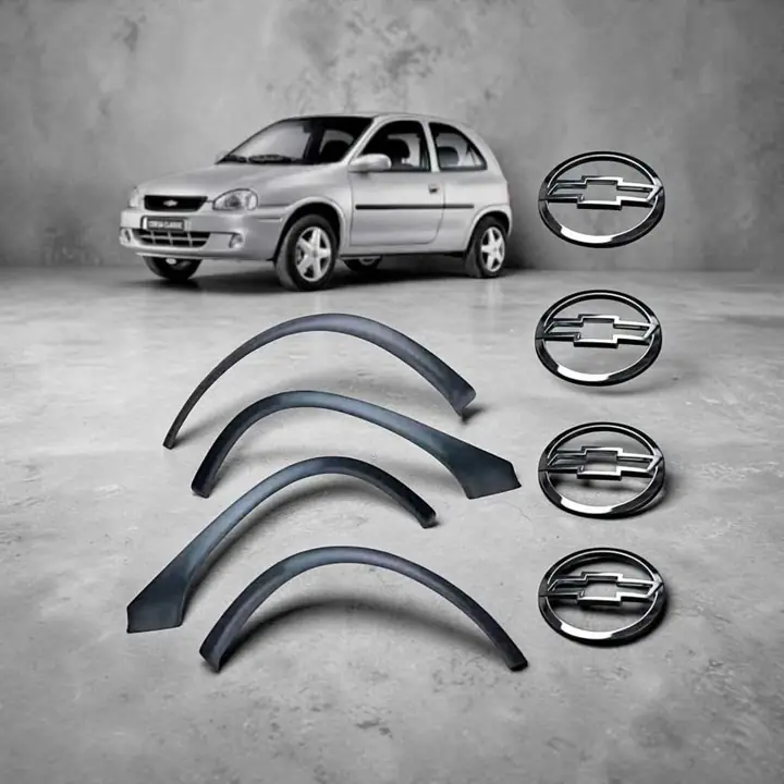 Kit moldura guardabarros pasarruedas Chevrolet Corsa 4 puertas más embellecedor de llantas