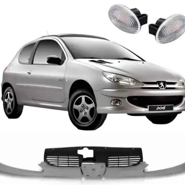 Kit parrilla y bigote paragolpe delantero más x2 faros lateral 206